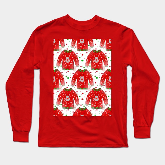 Ugly Christmas Sweater Pattern Long Sleeve T-Shirt by SartorisArt1